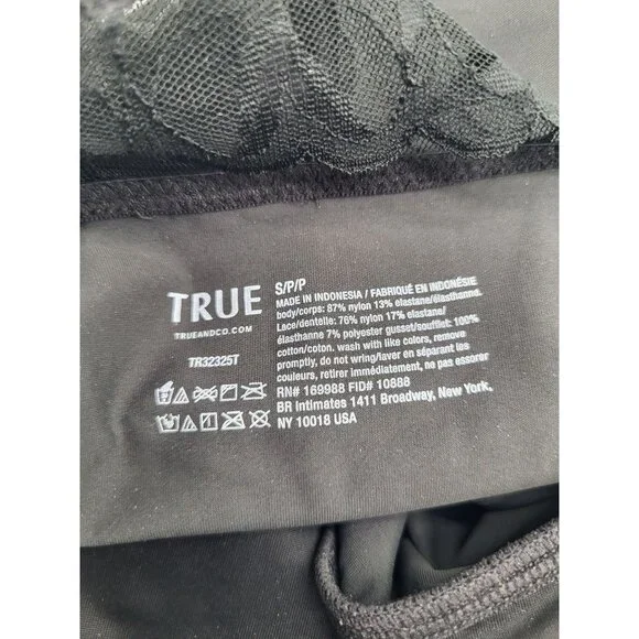 True & Co SZ Small Black V Neck Soft Lace Racerback Bodysuit Thong Wire Free - Picture 3 of 8